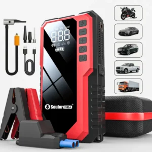 Portable Car Jump Starter with Air Compressor, 5000A 12V Gasoline & Diesel Engine Battery Enhancer, Fast Charging USB Output Jump Box for Car Battery